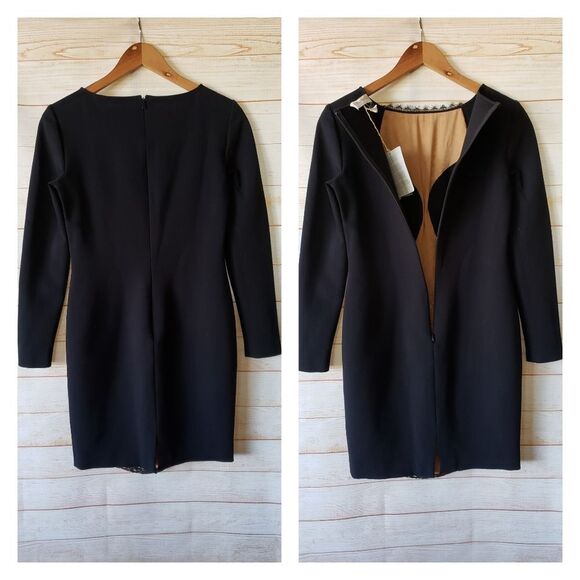 Emilio Pucci Stretchy Lace Inset Long Sleeve Sheath Mini Dress Size 44 Black - Picture 2 of 10